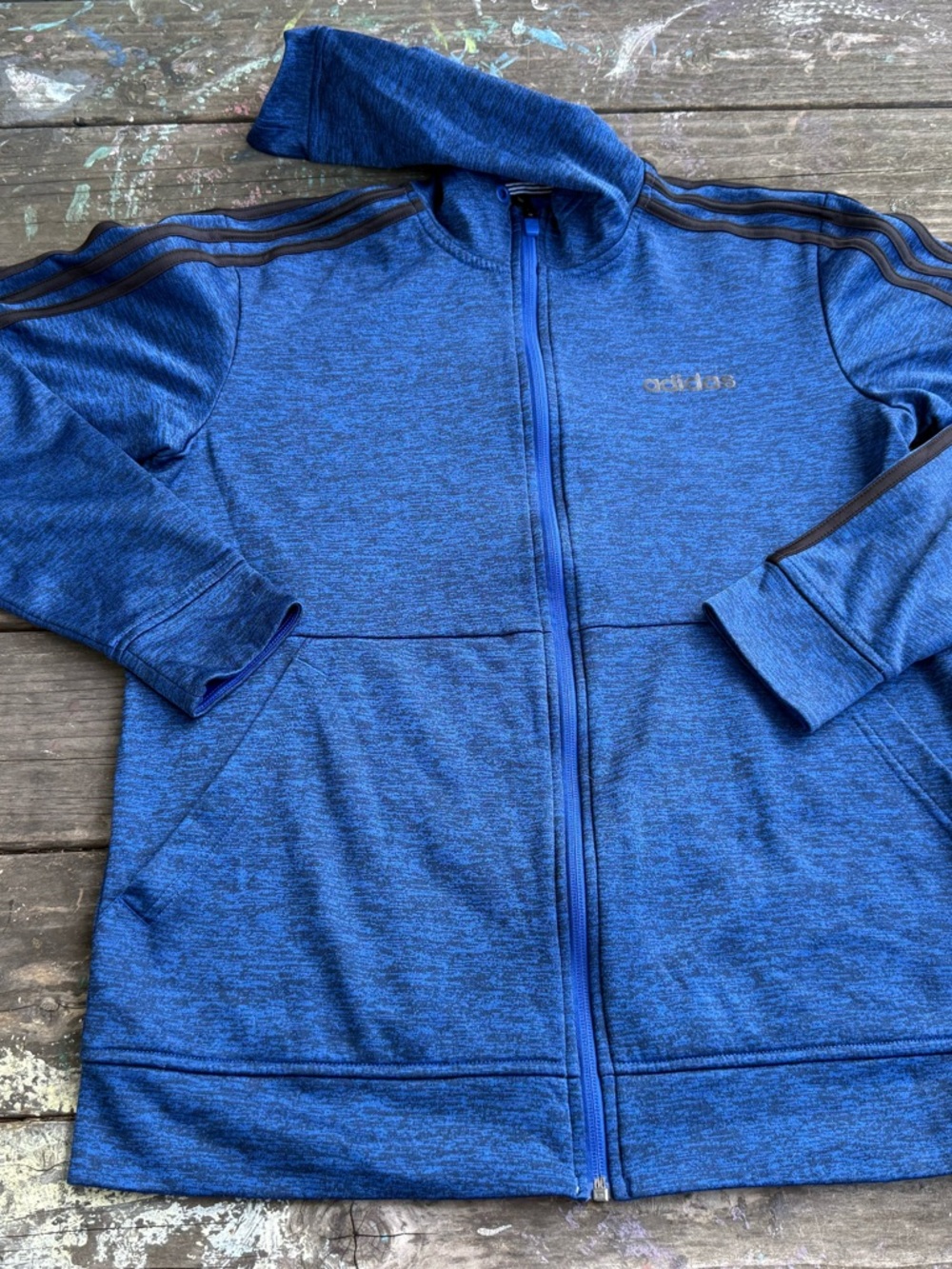 Adidas Royal Blue Full-Zip Hoodie with Black Stripes